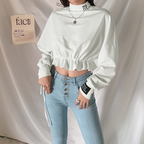 Letter-print slim high-neck tunic sweatshirt - ROUTINE FASHION